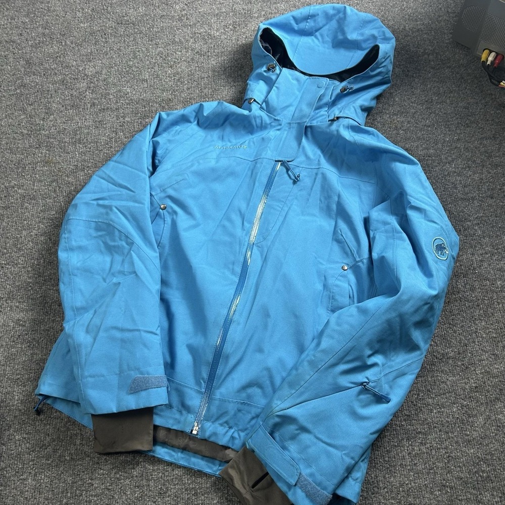 Mammut DRYtech Ski Jacket Mens Medium Blue Hooded Full Zip Waterproof Insulated